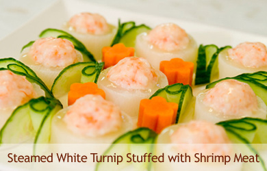 Steamed White Turnip Stuffed with Shrimp Meat